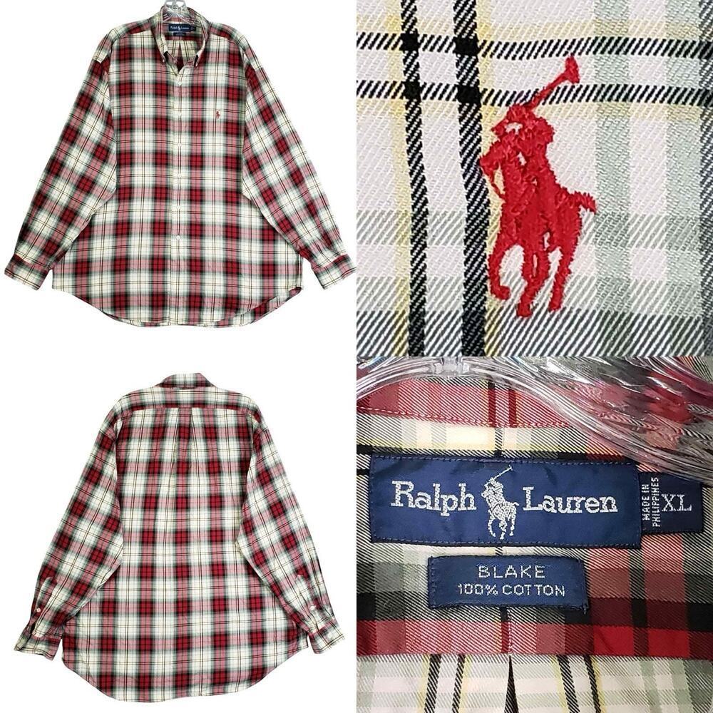 Polo Ralph Lauren Oxford Shirt Mens Size XL Red Plaid LS Button Down Blake